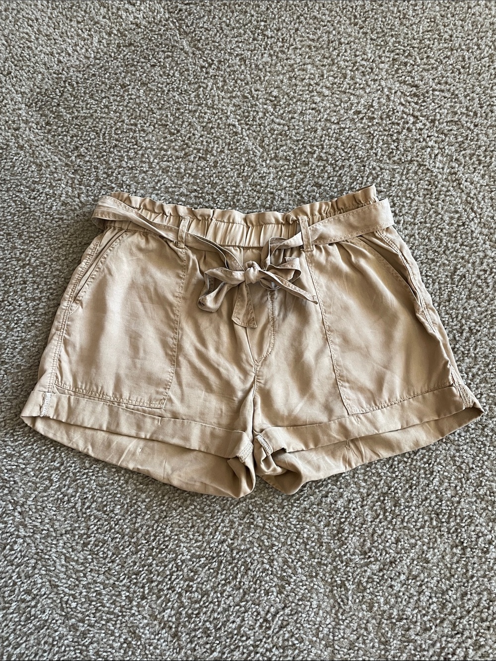 aerie High-Waist Tie-Belt Casual Shorts — Tan